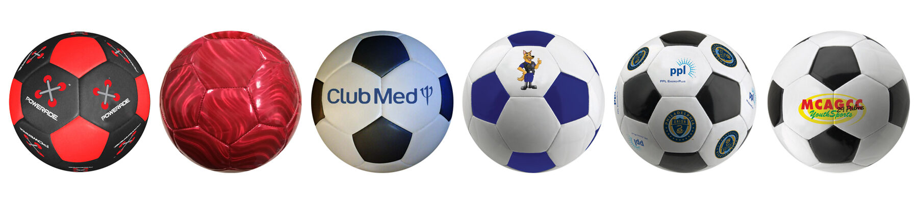 Custom rubber and synthetic leather soccer balls.